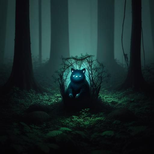 Terrifying Monster in Forest, Hyperrealistic Horror Art