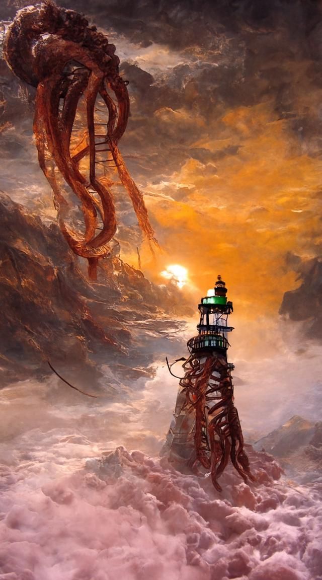 Lighthouse Wrapped in Tentacles: A Hyperrealistic Seascape