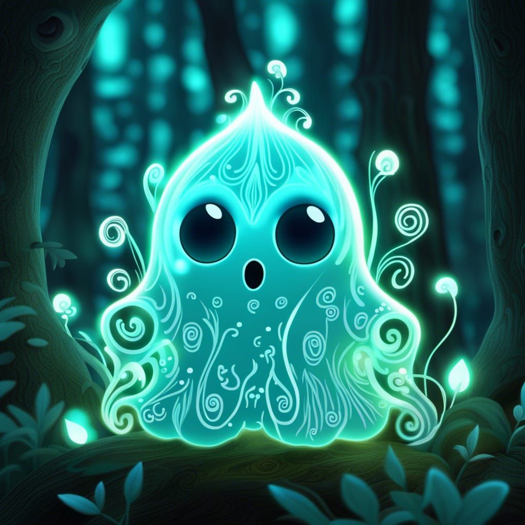Glowing Forest Ghost Creature: Kawaii-Core Fantasy