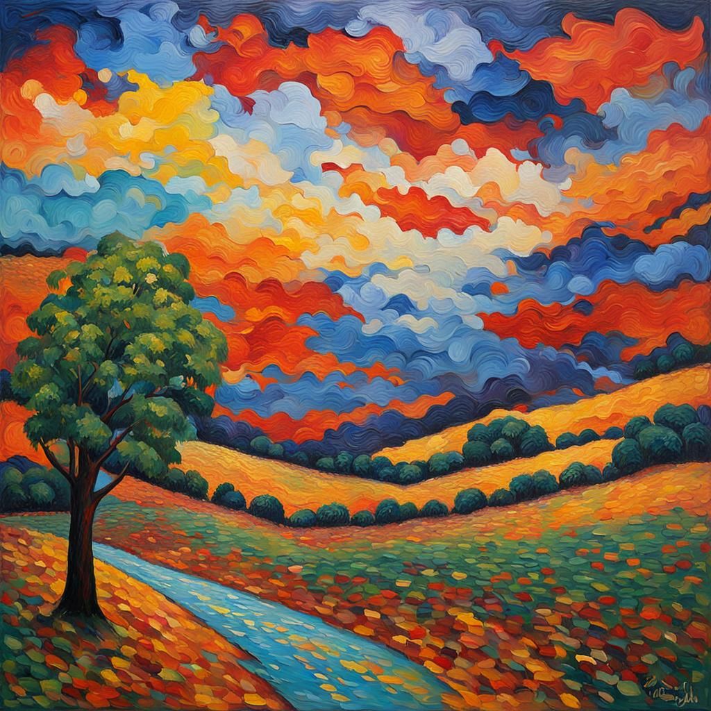 Colorful Expressionist Oil Painting with Impasto Texture