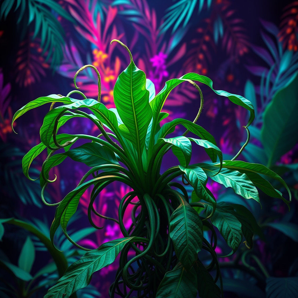 Emerald Ayahuasca Plant in a Kaleidoscopic Jungle
