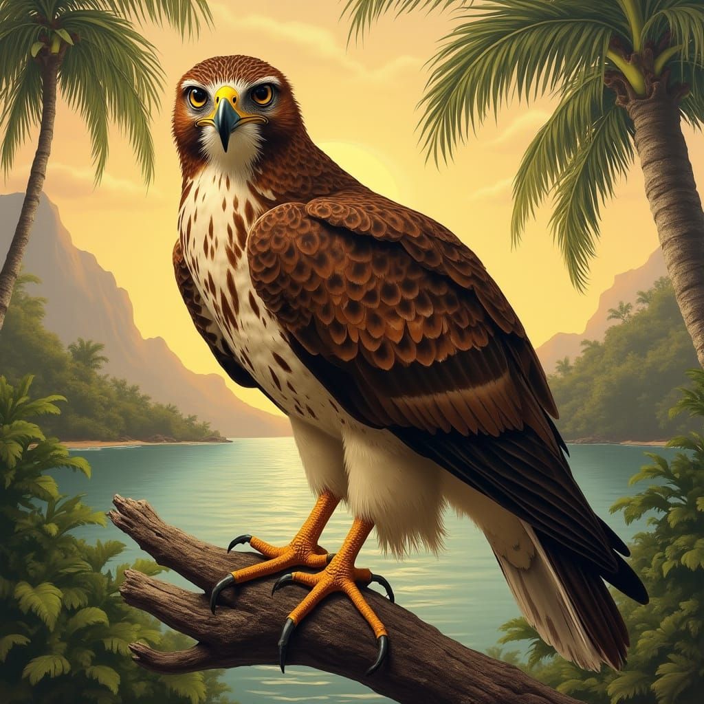 Majestic Hawaiian Hawk in Vintage Naturalist Style