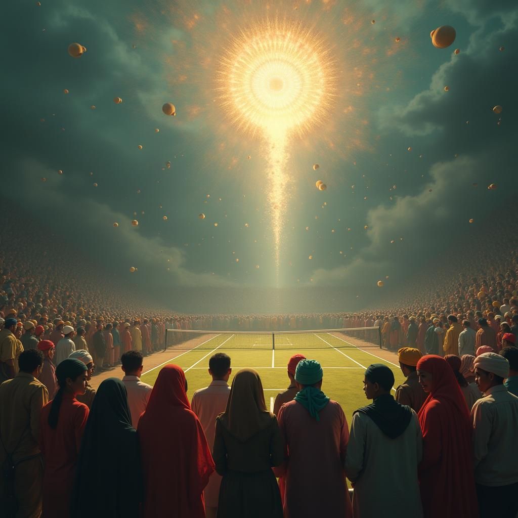 Mystical Tennis Court with Divine Glow, Fantasy Art