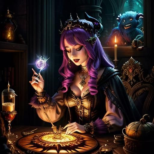 Captivating Sorceress Weaving Spells: An Atmospheric Image