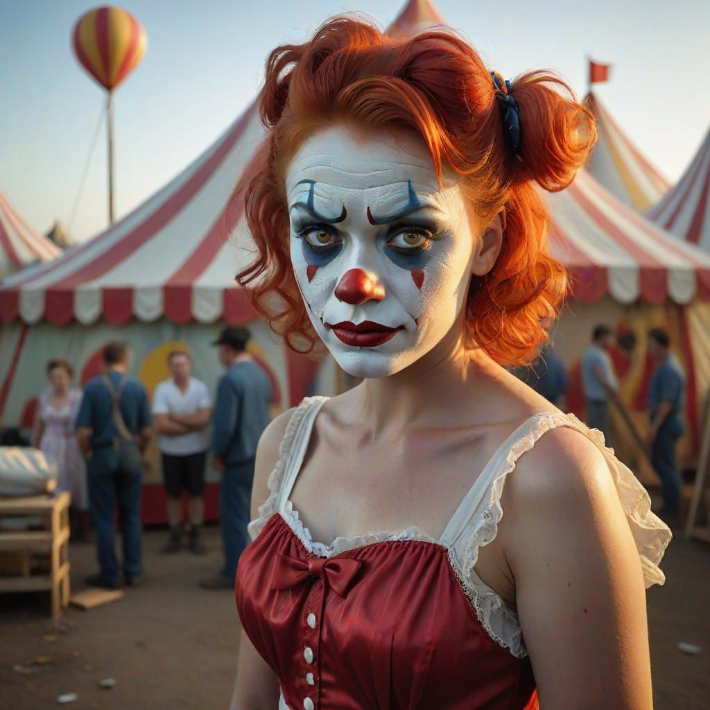 Sultry 1950s Pin-Up as a Sad Clown