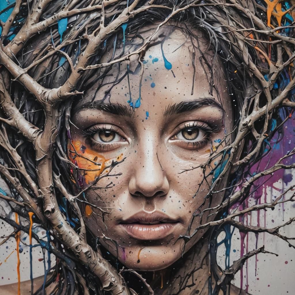 Woman's Face Framed in Colorful Graffiti Art