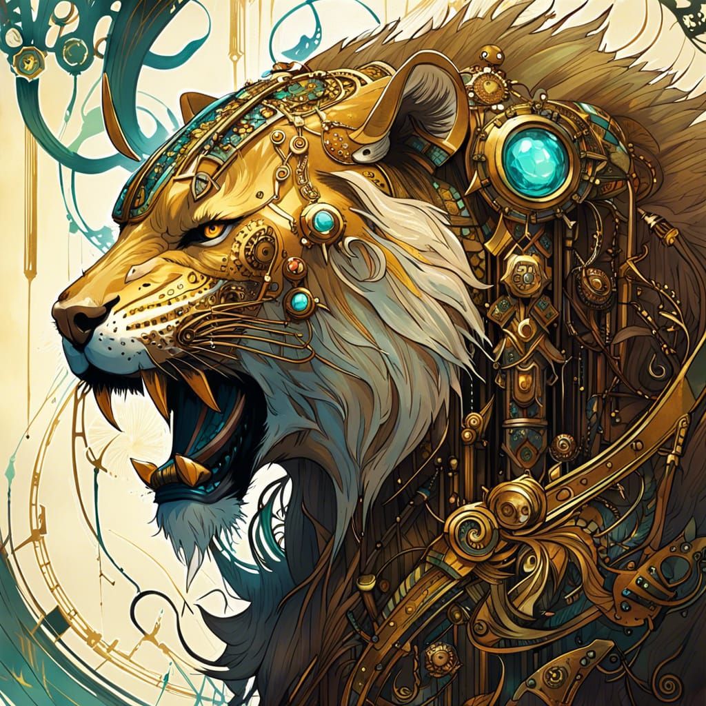 Steampunk Sabertooth with Golden Outlines