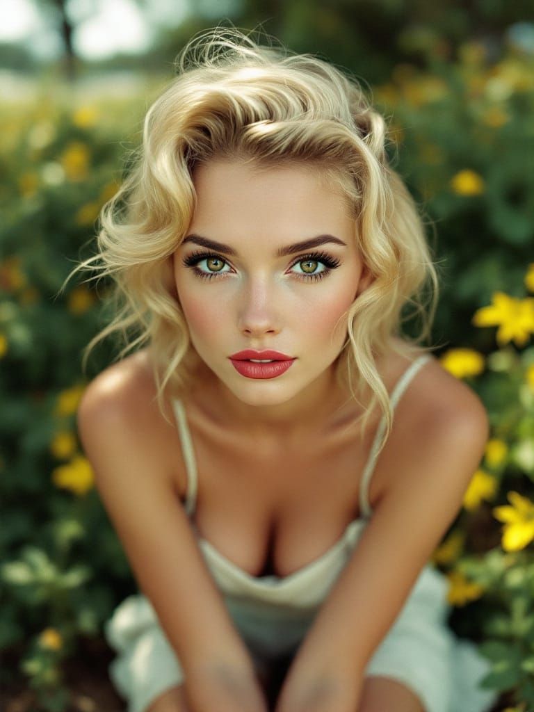 Pin-Up Woman in Park, Glitch Art Style