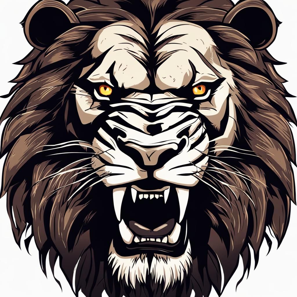 Furious Scarred Lion Portrait