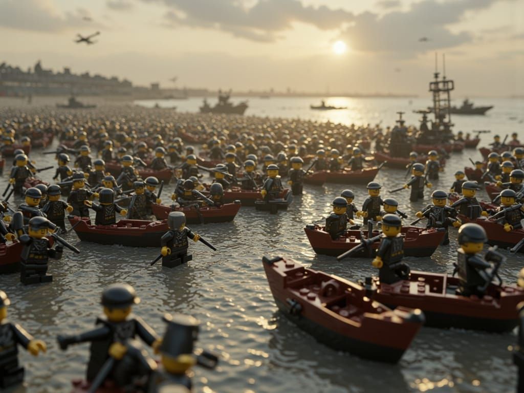 Lego Dunkirk Evacuation Diorama with Cinematic Lighting