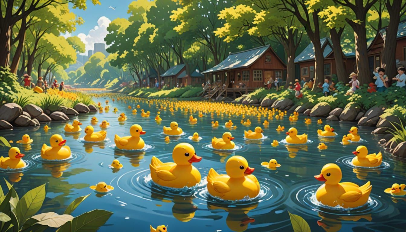 Vibrant Rubber Ducky Derby in Joyful Watercolor Style