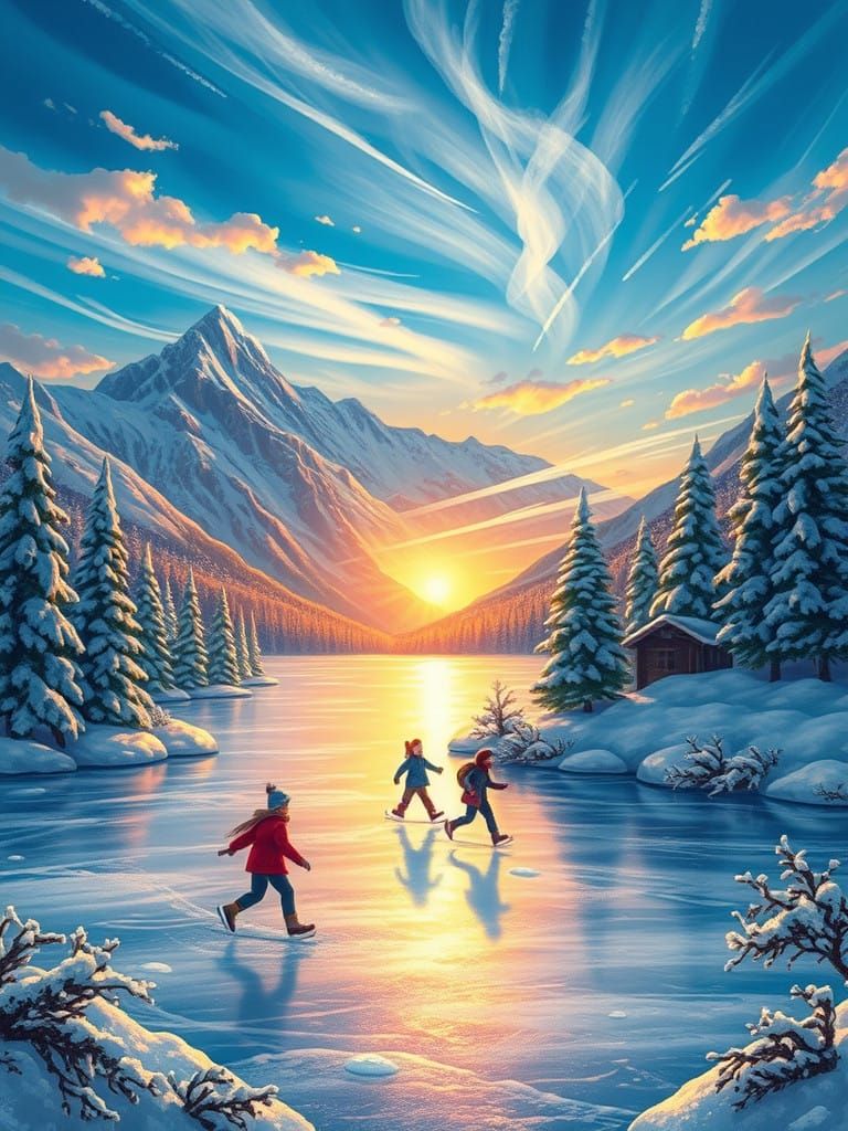 Winter Wonderland Scene in Impressive Sunset Light