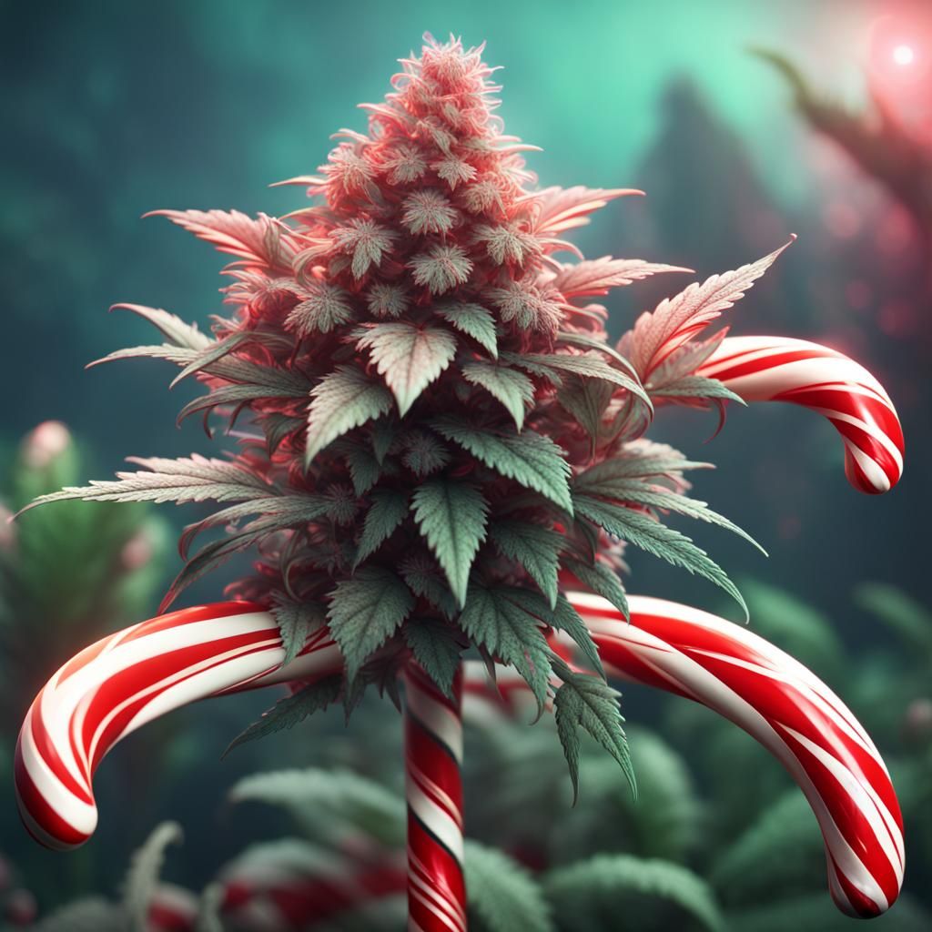 Candy Cane Cannabis Flower: Detailed Matte Painting