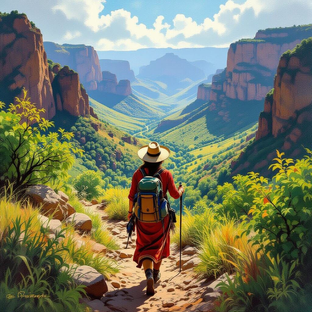 Tarahumara Woman Hikes Copper Canyon in Richly Textured Styl...