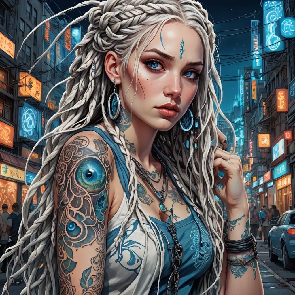 Bioluminescent City Portrait in Anime Style