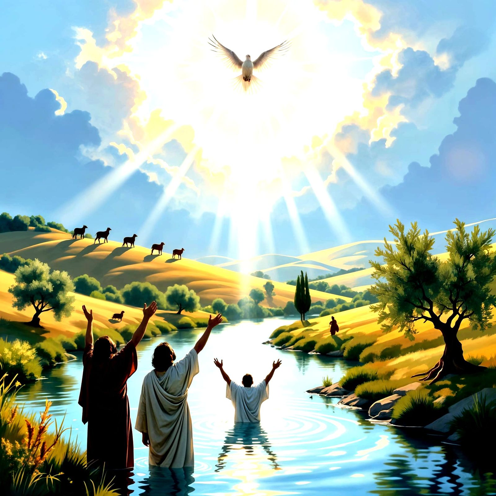 Baptism Scene with Heavenly Light and Dove