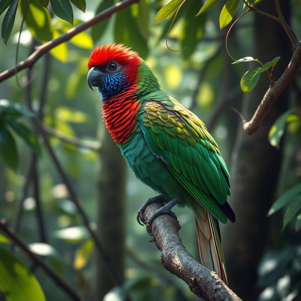 Exotic Crimson-Headed Guépier in Lush Thai Forest