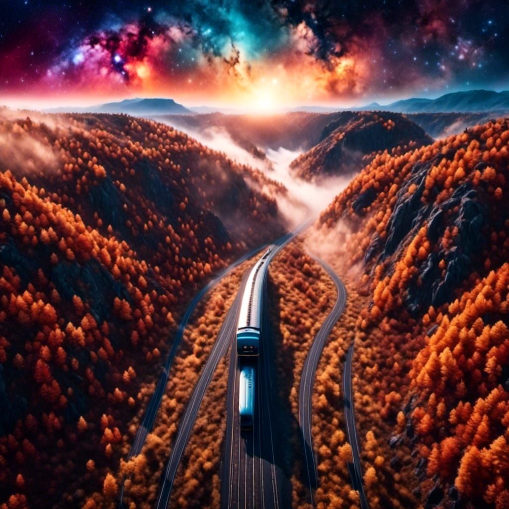 Endless Highway Under a Starfall Galaxy