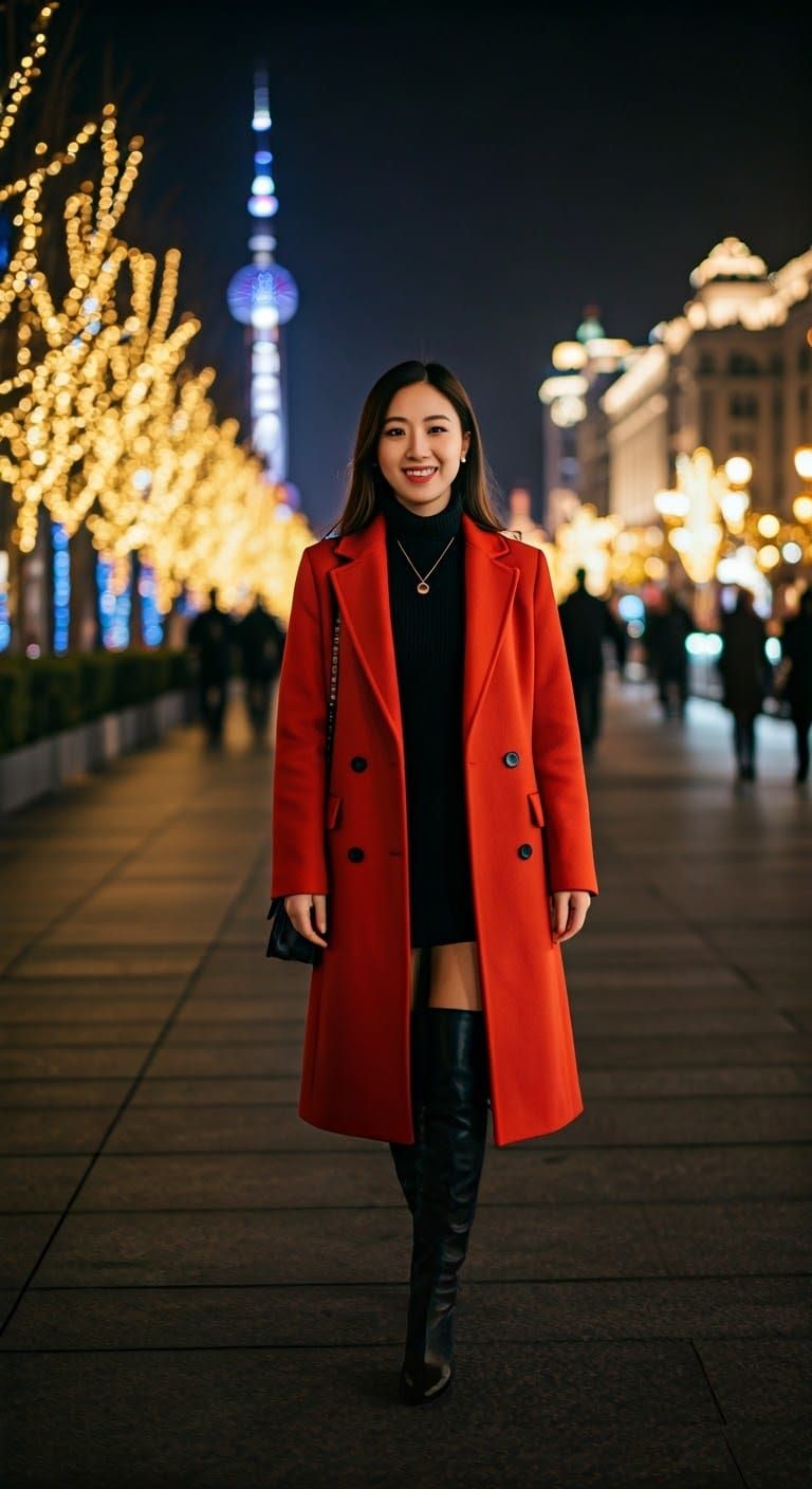 Chinese woman in casual wear and over-the-knee boots