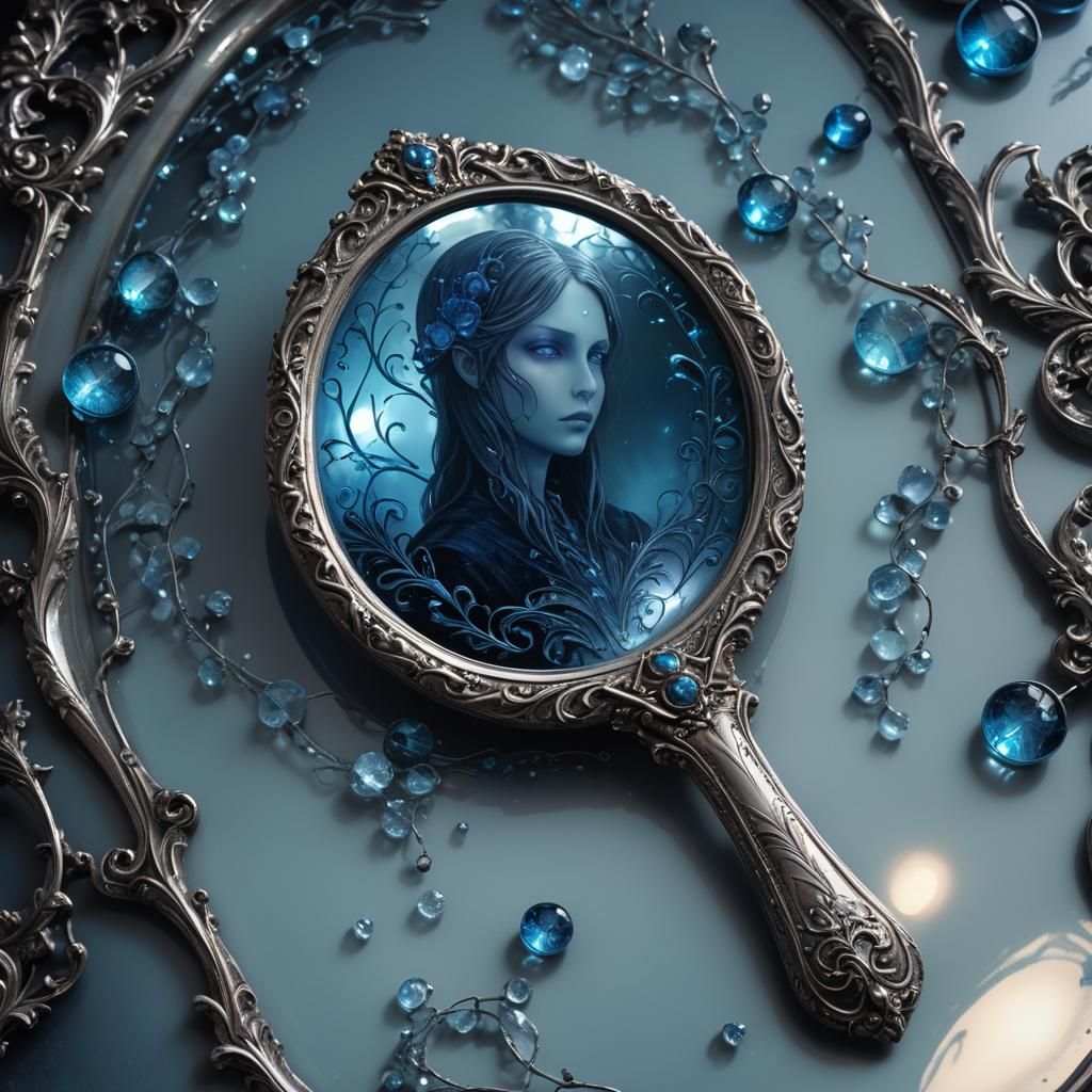 Mystical Silver Mirror in Dark Fantasy