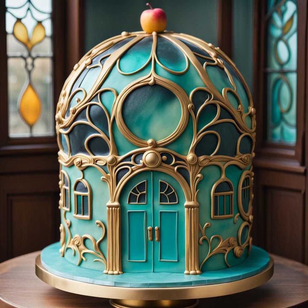 Art Nouveau Chocolate Cake with Fruits and Gold