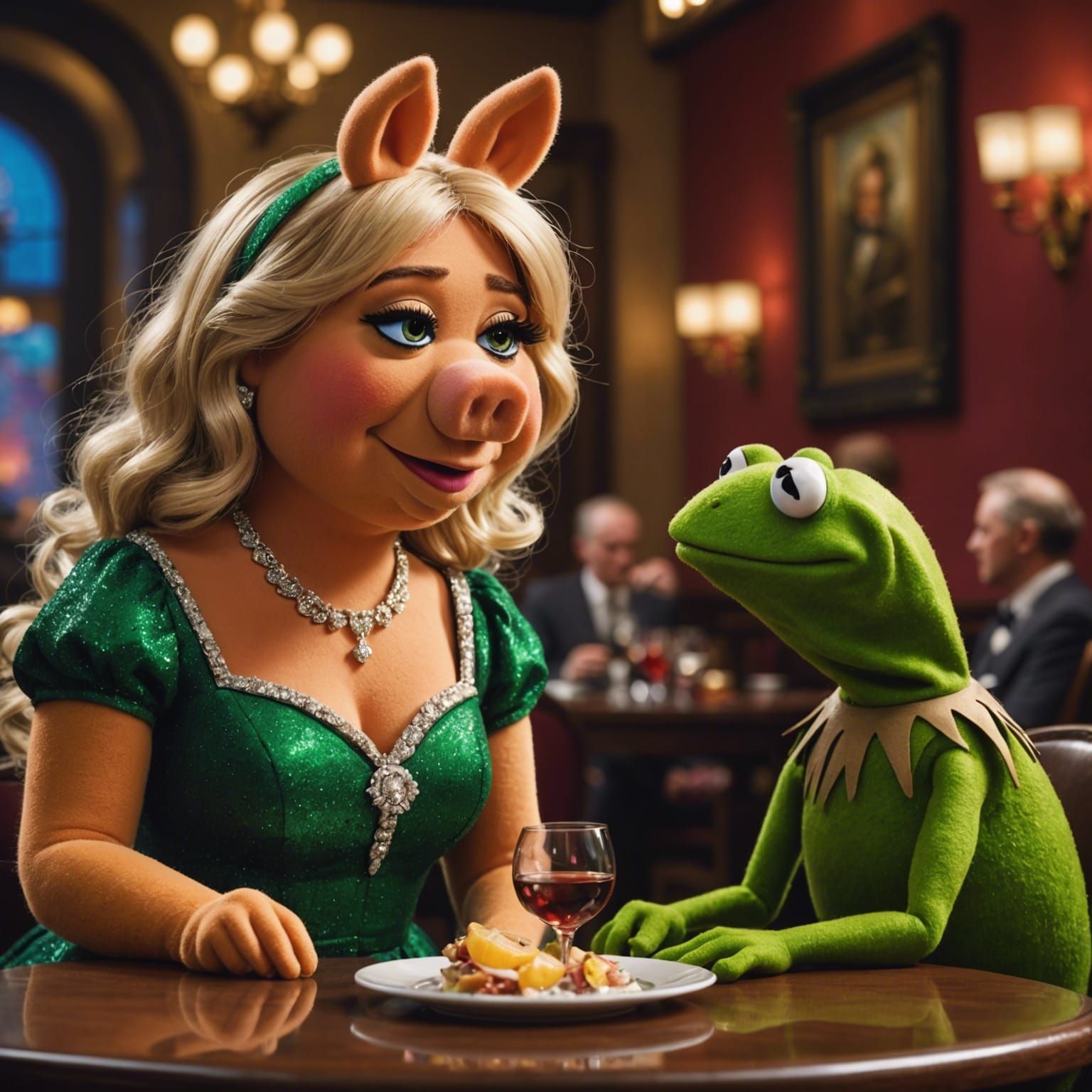 Miss Piggy and Kermit on a Date