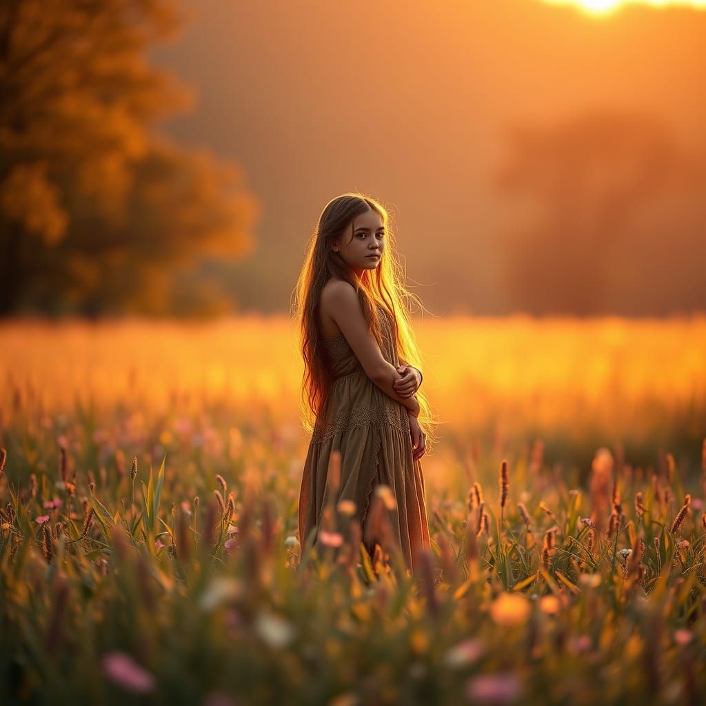 Neolithic Maiden Awakens in Sunrise Meadow