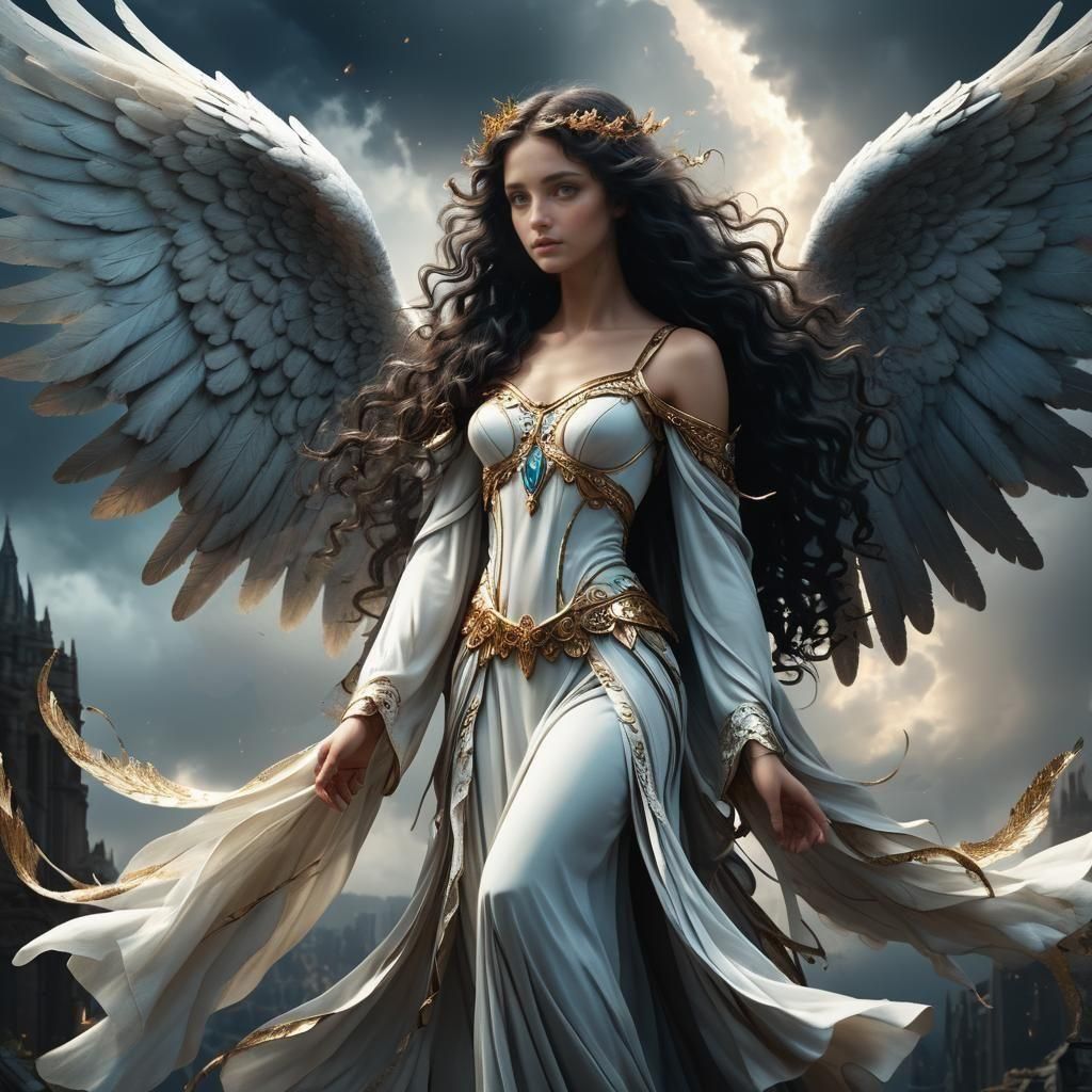 Dramatic Angel with Wings: Digital Matte Painting