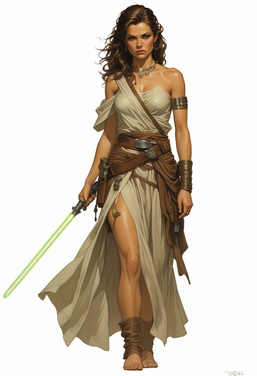 Heroic Female Jedi in Fantasy Illustration Style