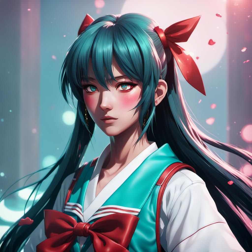 Sailor Mars Hatsune Miku Portrait in Hyperdetailed Style