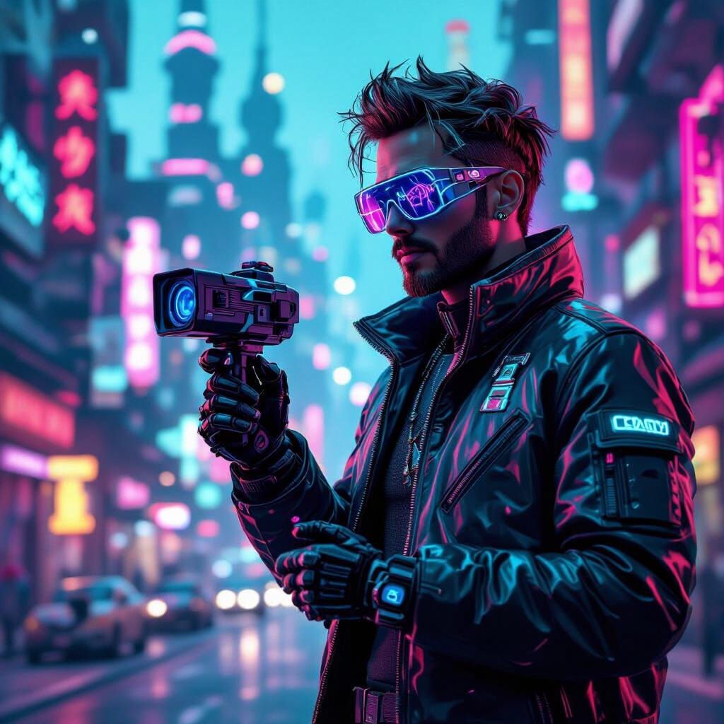Spike Hammer and Virtual Girlfriend in Neon Cityscape