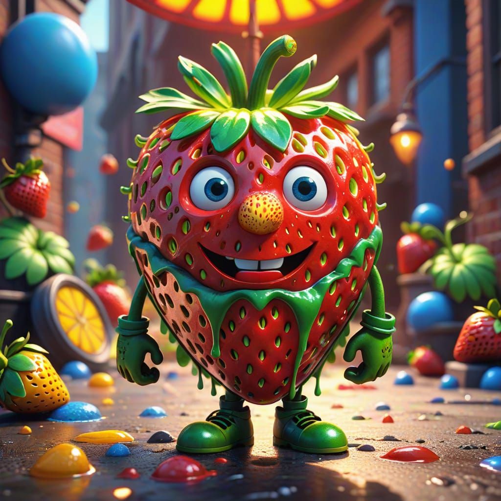 Surreal Strawberry Candyman Illuminates Vibrant Gradient Bac...