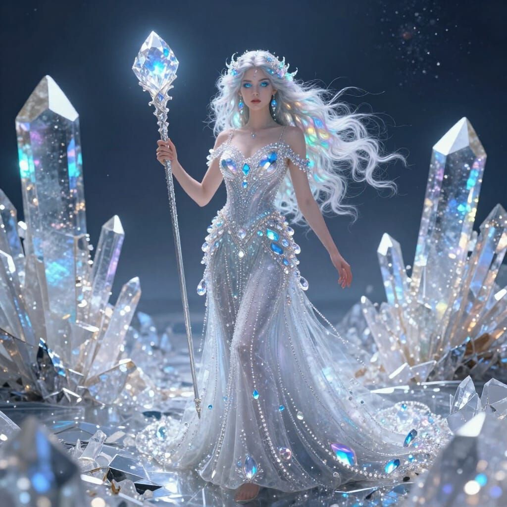 Crystal Goddess Elara in Neo-Fantasy Art Style