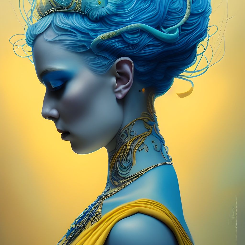 Goddess in Blue and Yellow Dress Digital Art