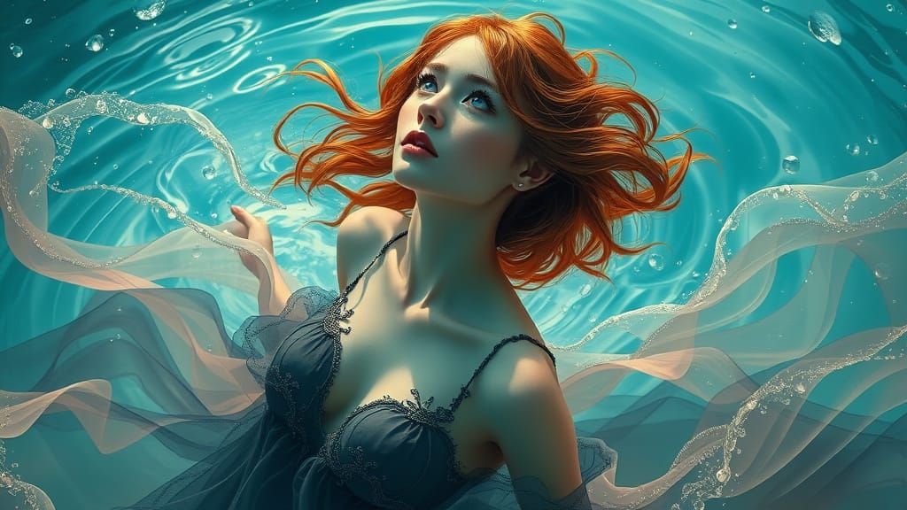 Ethereal Ghost Woman in Teal Slates with Glitchy Texture and...