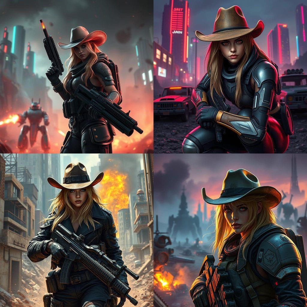 Surreal Futuristic Blonde Warrior in Combat Splendor