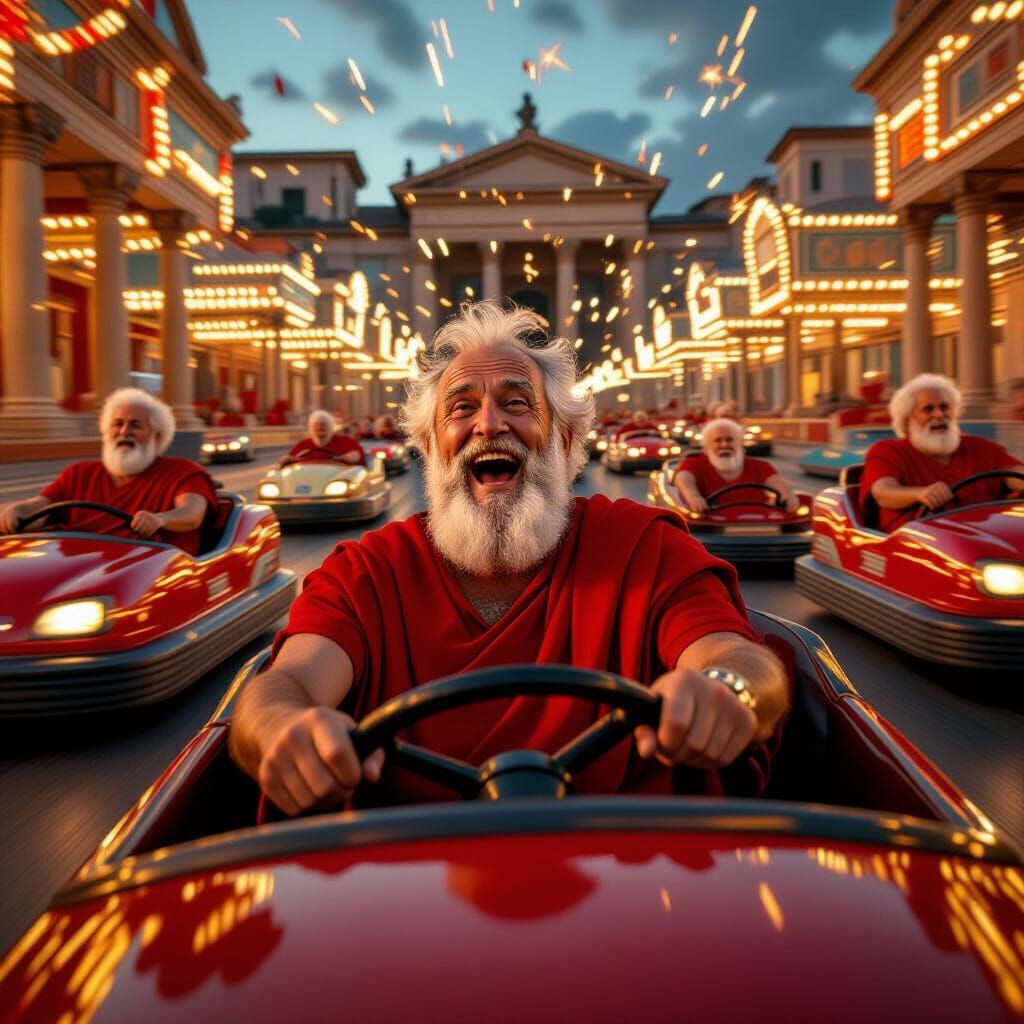 Ecstatic Roman Elders on a Bumper Car Ride