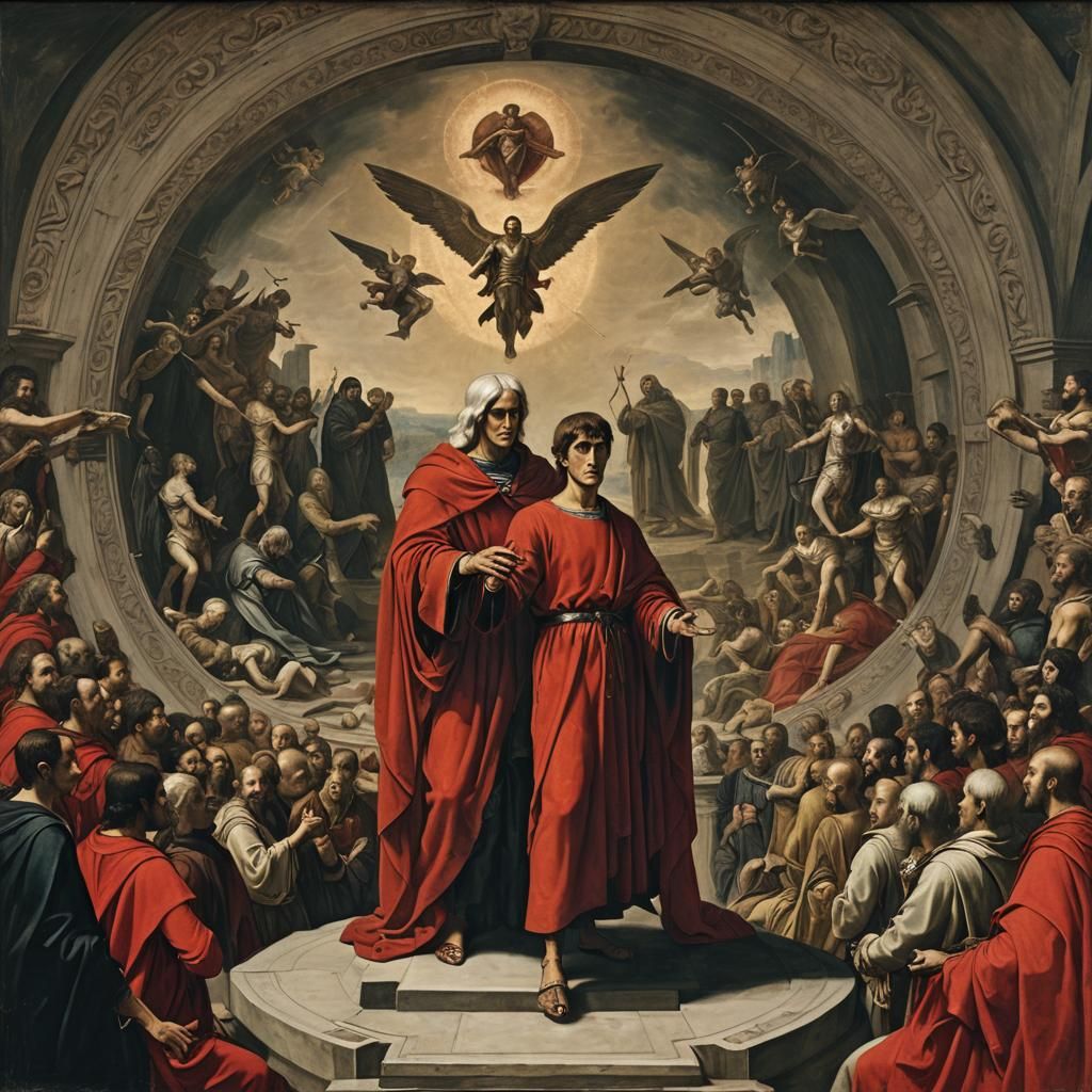 Dante Confronts Lucifer: Renaissance-style Painting