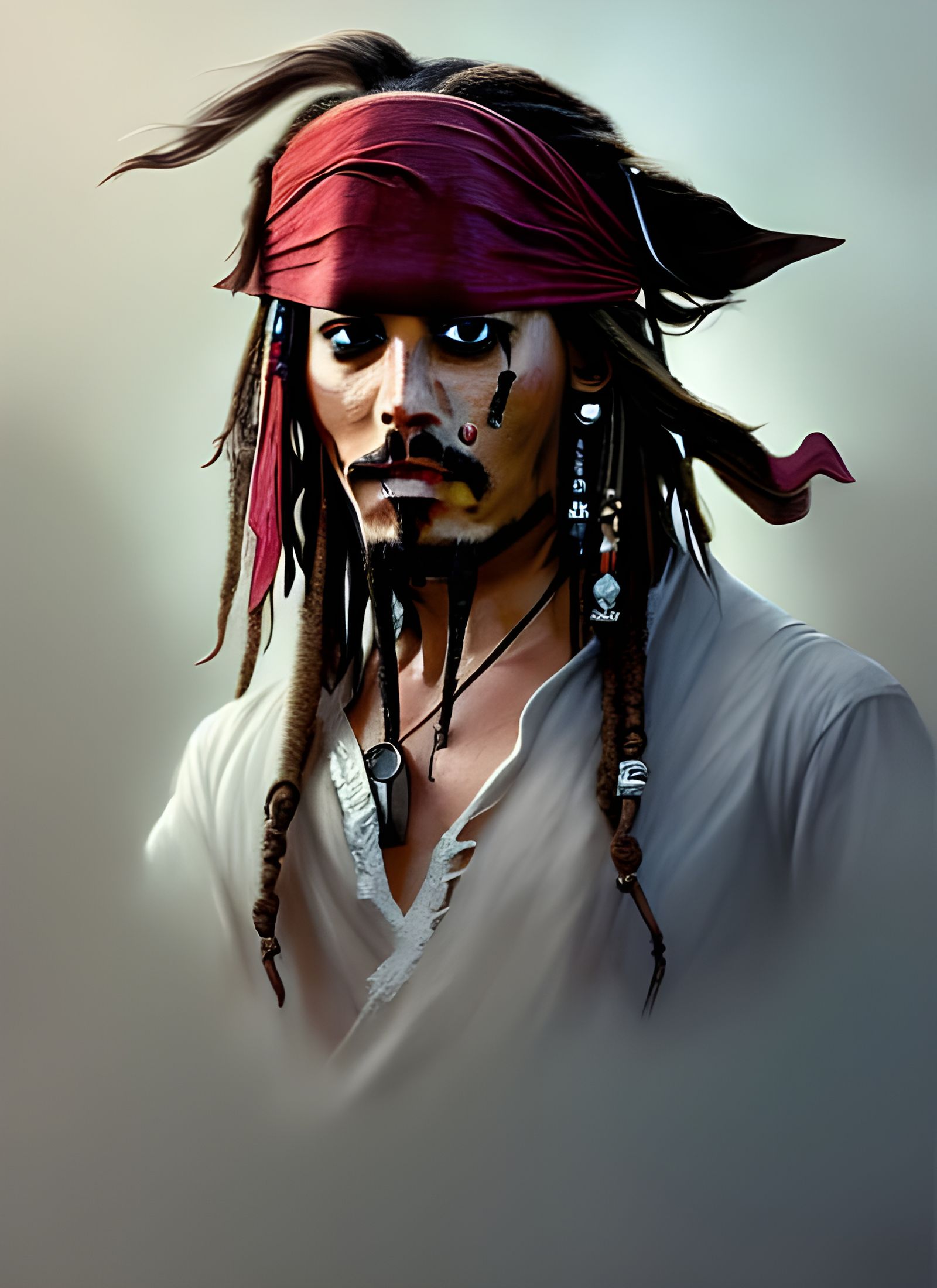 Detailed Portrait of Jack Sparrow in Art Nouveau Style