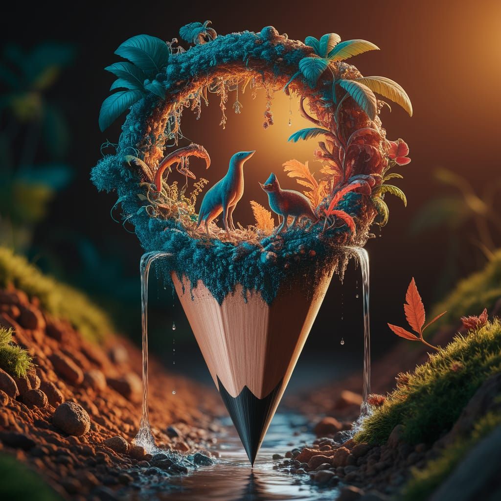 Graphite Pencil Blooms Into Miniature Rainforest Ecosystem