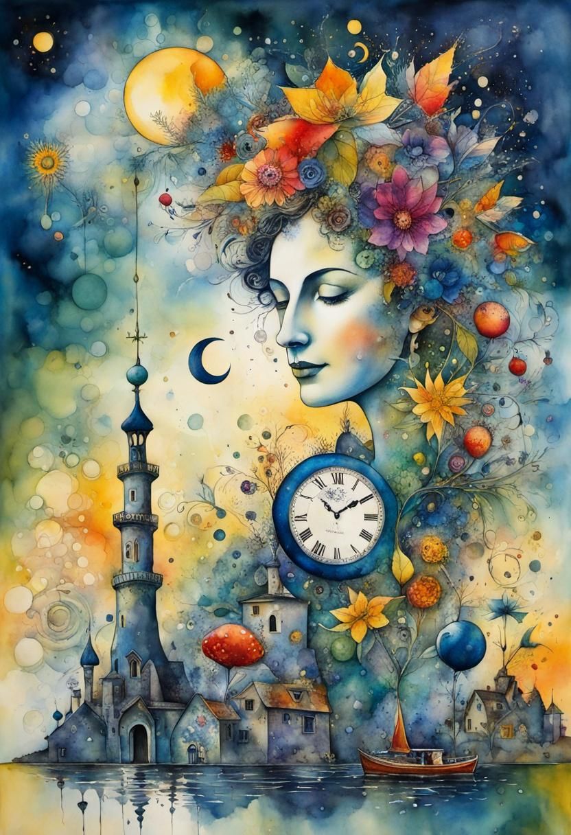 Surreal Dreamscape in Watercolor and Ink