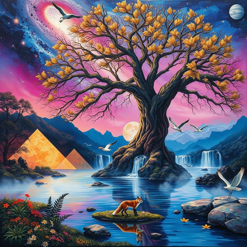 Surrealist Masterpiece: A Colossal Tree Illuminates the Cosm...