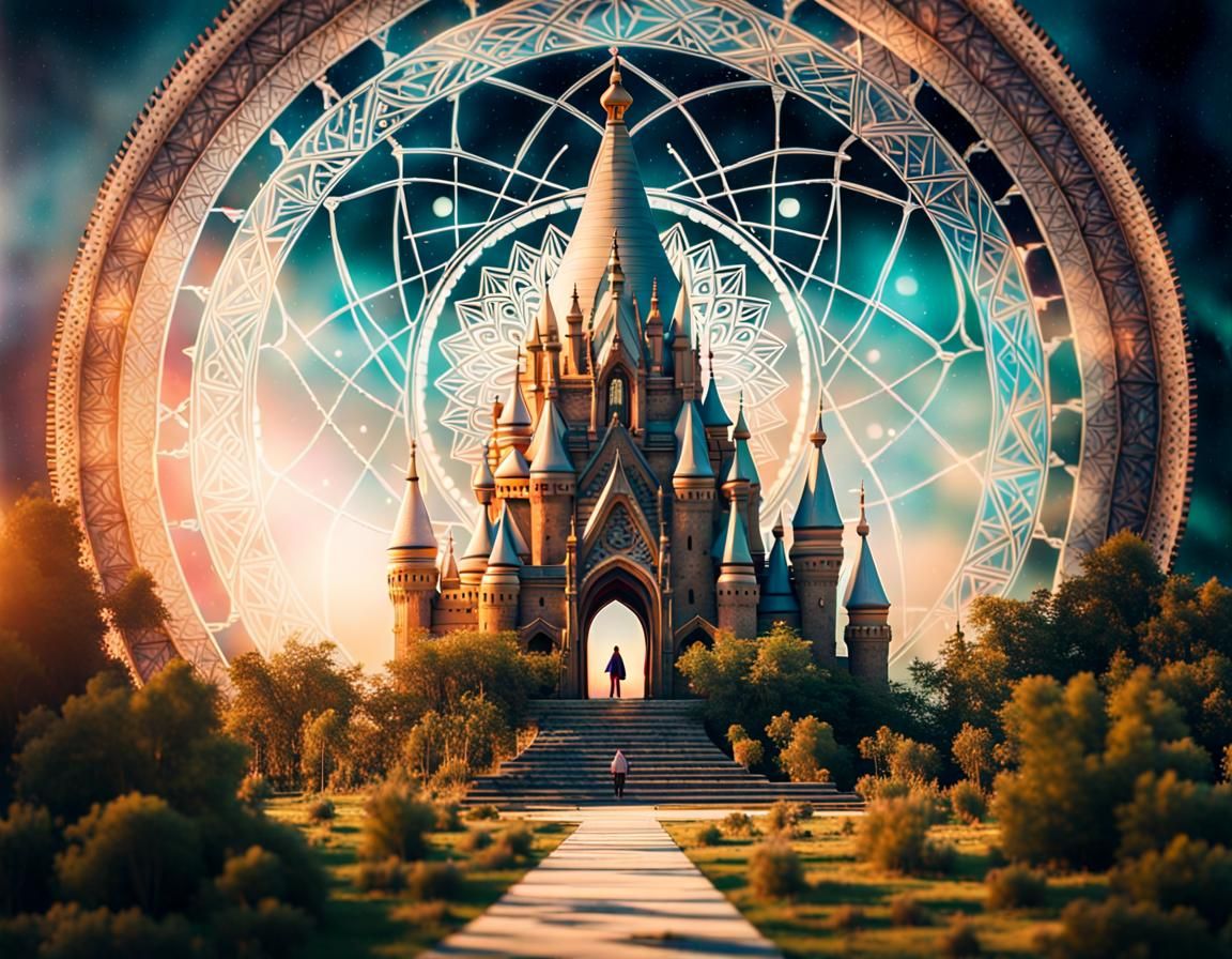 Utopian Temple Mandala in Cosmos, Burtonesque Style