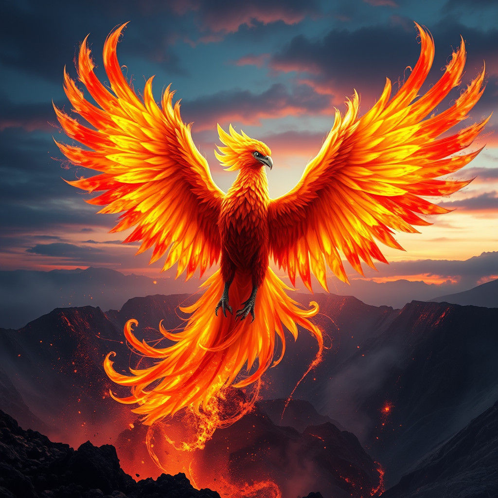 Fiery Phoenix Emerges from Volcanic Caldera