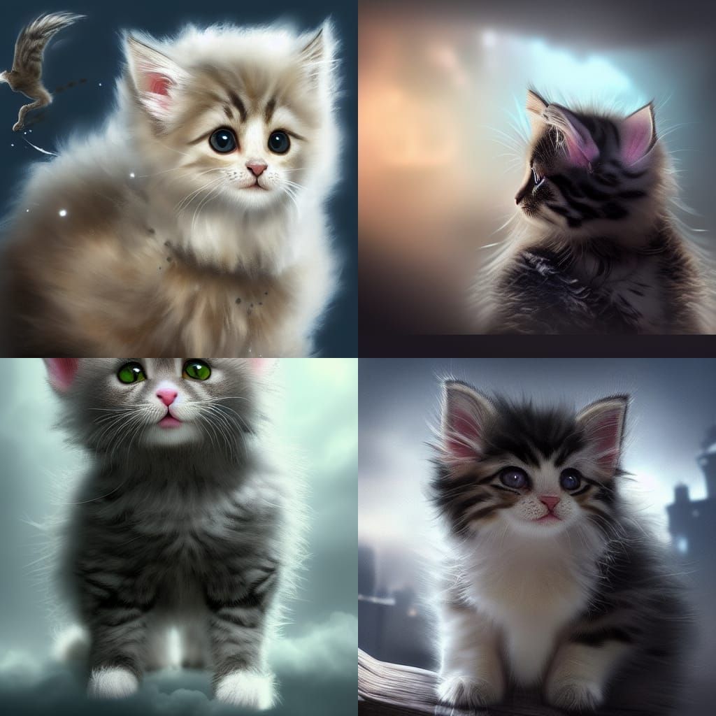 Fluffy Kitten in Dramatic Digital Painting Style