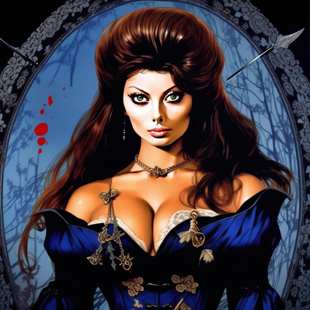 Sophia Loren as Vampire Hunter in Japanese Illustration Styl...