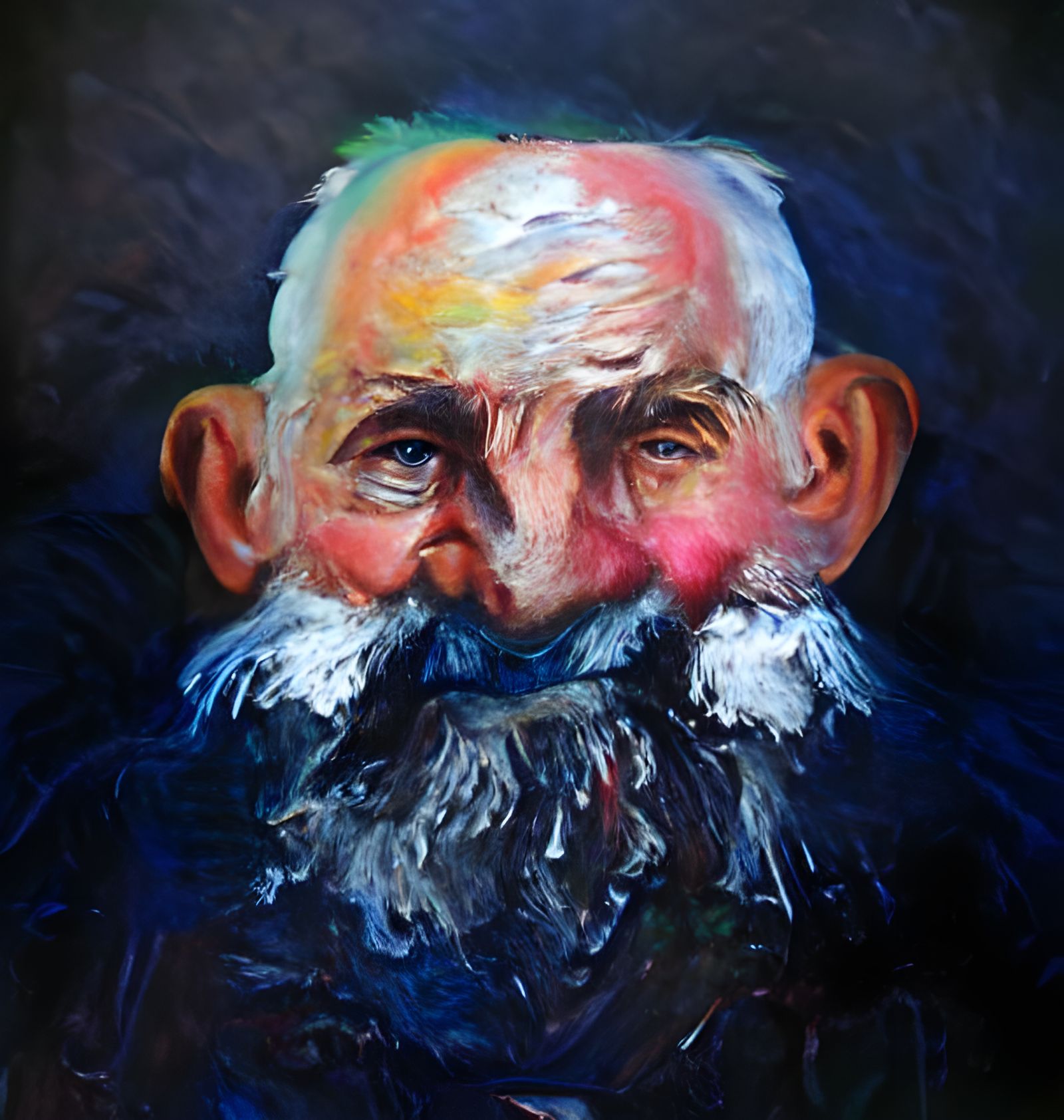 Colorful Impasto Portrait of Bald Man with Beard