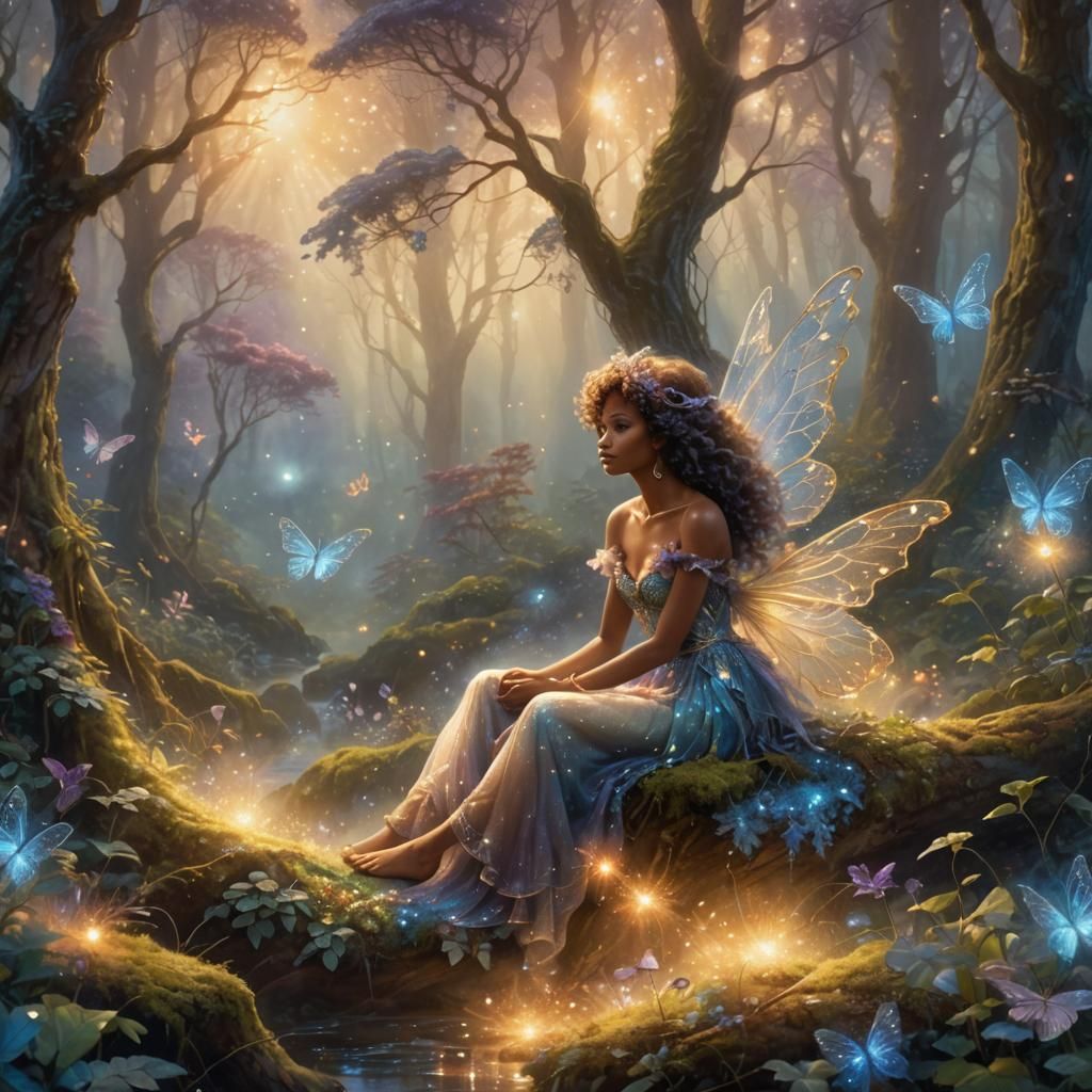 Ethereal Fairy in Misty Woods as Luminous Art