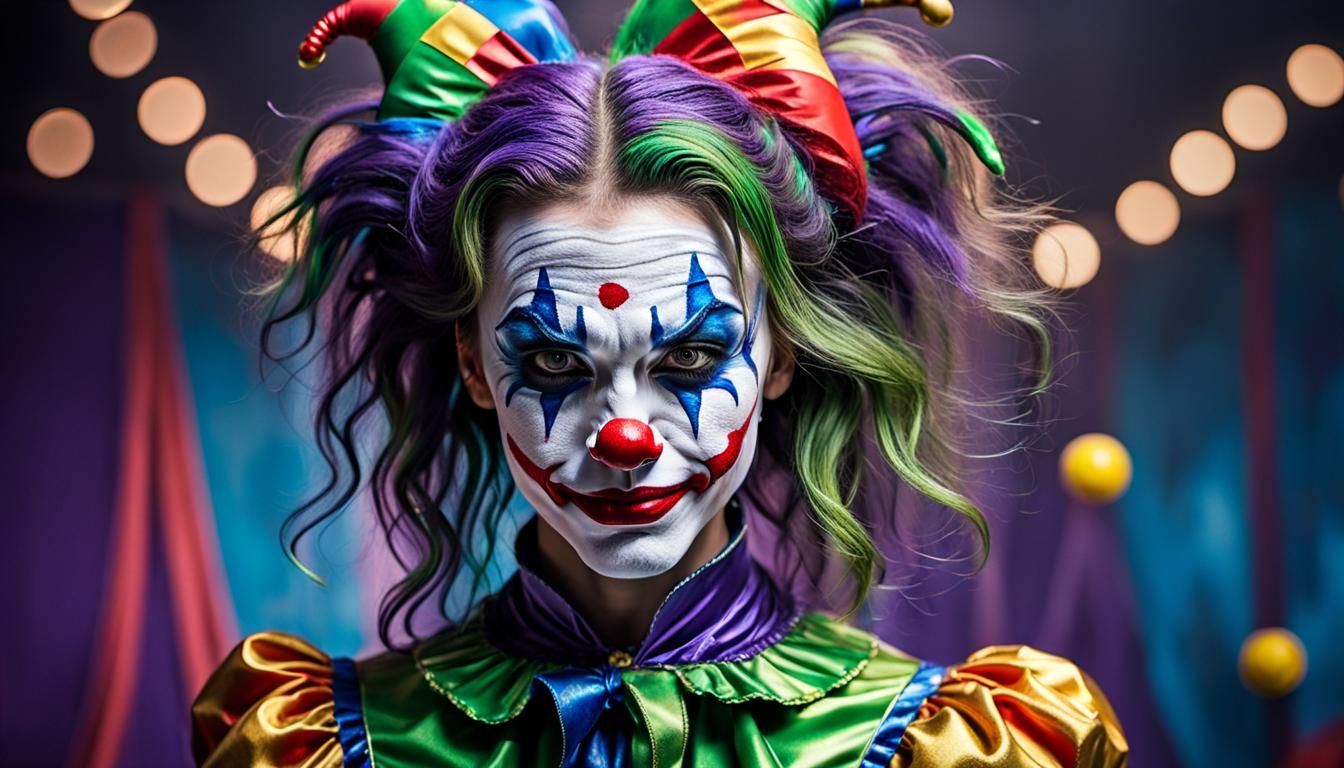 Glamorous Joker Woman Portrait in Dramatic Light