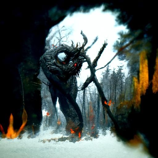 Monster in Burning Forest: Sinister Art